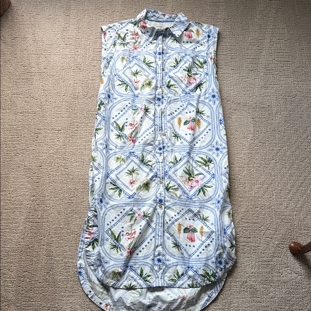 ANTHROPOLOGIE Floral Sleeveless Button-Up Dress